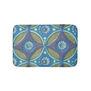 Blauw Groen Rustiek Boho Geometrisch Cirkelpatroon Badmat