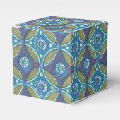 Blauw Groen Rustiek Boho Geometrisch Cirkelpatroon Bedankdoosjes (Voorkant Zijde)