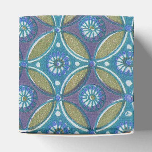 Blauw Groen Rustiek Boho Geometrisch Cirkelpatroon Bedankdoosjes (Bovenkant)