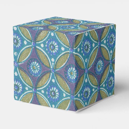 Blauw Groen Rustiek Boho Geometrisch Cirkelpatroon Bedankdoosjes (Achterkant)