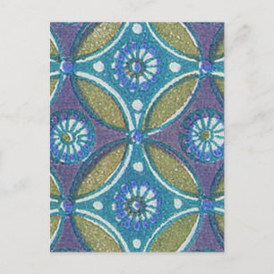 Blauw Groen Rustiek Boho Geometrisch Cirkelpatroon Briefkaart