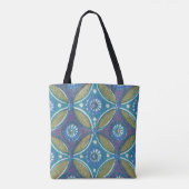 Blauw Groen Rustiek Boho Geometrisch Cirkelpatroon Draagtas (Achterkant)