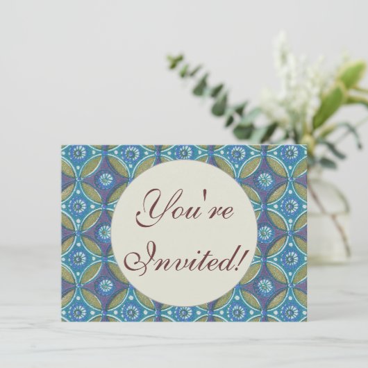 Blauw Groen Rustiek Boho Geometrisch Cirkelpatroon Kaart (Staand voorkant)