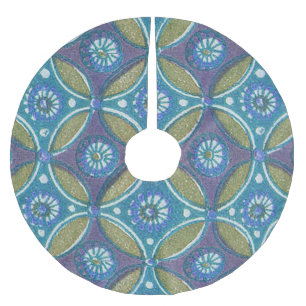 Blauw Groen Rustiek Boho Geometrisch Cirkelpatroon Kerstboom Rok