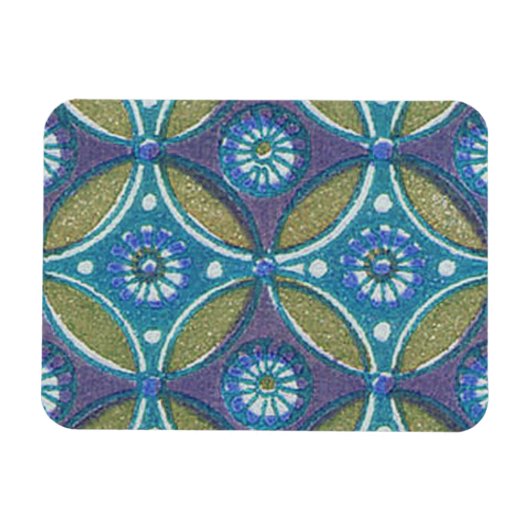 Blauw Groen Rustiek Boho Geometrisch Cirkelpatroon Magneet (Horizontaal)