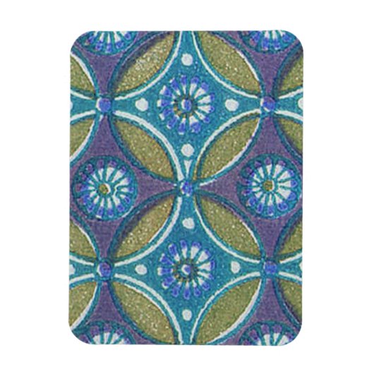 Blauw Groen Rustiek Boho Geometrisch Cirkelpatroon Magneet (Verticaal)