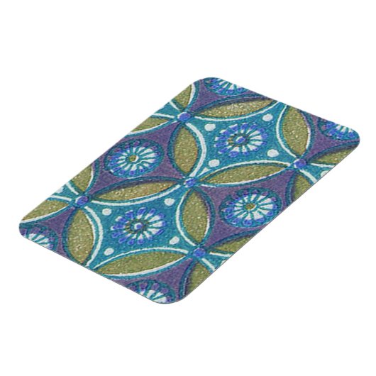 Blauw Groen Rustiek Boho Geometrisch Cirkelpatroon Magneet (Linkerzijde)