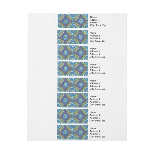 Blauw Groen Rustiek Boho Geometrisch Cirkelpatroon Omwikkelbaar Adreslabel (Vel)