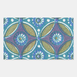 Blauw Groen Rustiek Boho Geometrisch Cirkelpatroon Rechthoekige Sticker