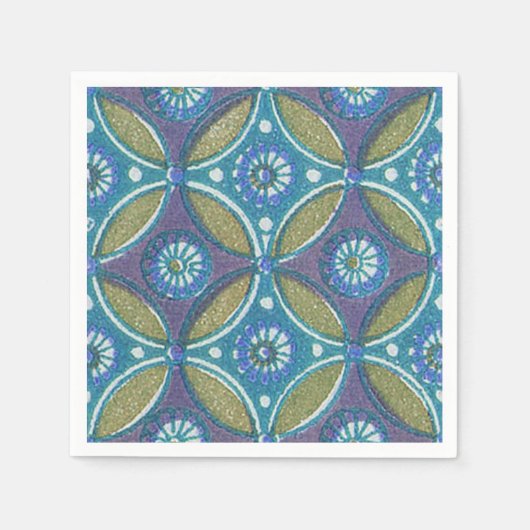 Blauw Groen Rustiek Boho Geometrisch Cirkelpatroon Servetten (Voorkant)