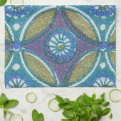 Blauw Groen Rustiek Boho Geometrisch Cirkelpatroon Theedoek (Gevouwen)