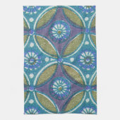 Blauw Groen Rustiek Boho Geometrisch Cirkelpatroon Theedoek (Verticaal)