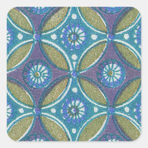 Blauw Groen Rustiek Boho Geometrisch Cirkelpatroon Vierkante Sticker