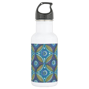 Blauw Groen Rustiek Boho Geometrisch Cirkelpatroon Waterfles