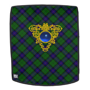 BLAUW GROEN SCOTTISH TARTAN, GOLD CELTIC HEART RUGTASSEN