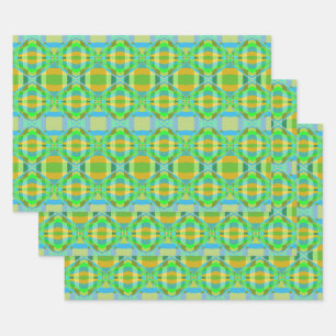 Blauw Groen Sinaasappel Paarse Romige Lattice Patt Inpakpapier Vel
