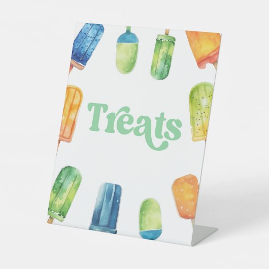 Blauw Groen Sinaasappel Popsicle Party Behandelt T Reclamebord Met Voetstuk (Voorkant)