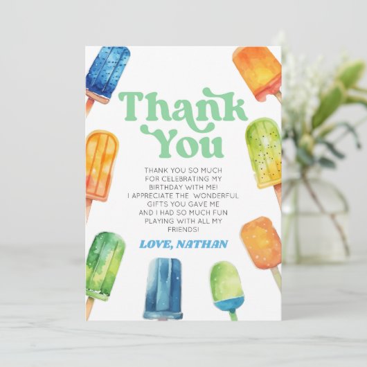 Blauw Groen Sinaasappel Retro Popsicle Verjaardags Bedankkaart (Staand voorkant)