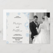 Blauw Groen Sneeuwt Bruiloft Uitnodigingen met fot (Voorkant / Achterkant)