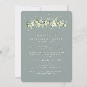 Blauw-groen Snowberry + Eucalyptus bruiloft recept Kaart
