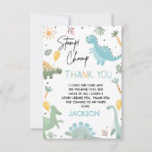 Blauw Groen Stomp Chomp Party Dinosaurus 1e Verjaa Bedankkaart (Voorkant)