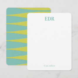 Blauw & Groen Striation Monogram Opmerking Kaart Notitiekaartje