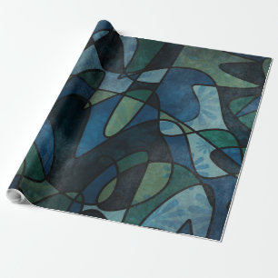 Blauw Groen Teal Digitaal Gebrandschilderd Glas Ab Cadeaupapier
