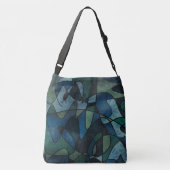Blauw Groen Teal Digitaal Gebrandschilderd Glas Ab Crossbody Tas (Achterkant)