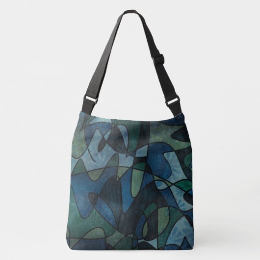 Blauw Groen Teal Digitaal Gebrandschilderd Glas Ab Crossbody Tas (Voorkant)
