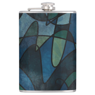 Blauw Groen Teal Digitaal Gebrandschilderd Glas Ab Heupfles