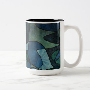 Blauw Groen Teal Digitaal Gebrandschilderd Glas Ab Tweekleurige Koffiemok