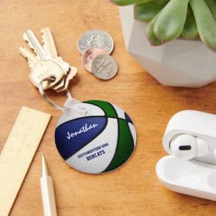 Blauw groen Team Kleuren Jongens Meisjes Basketbal Sleutelhanger