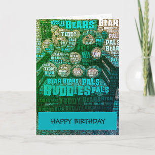 Blauw & Groen Teddybeer Ingebedde Woordwolkkaart Kaart