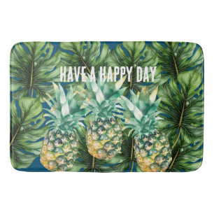 Blauw Groen Tropisch Bladeren Ananas Badmat