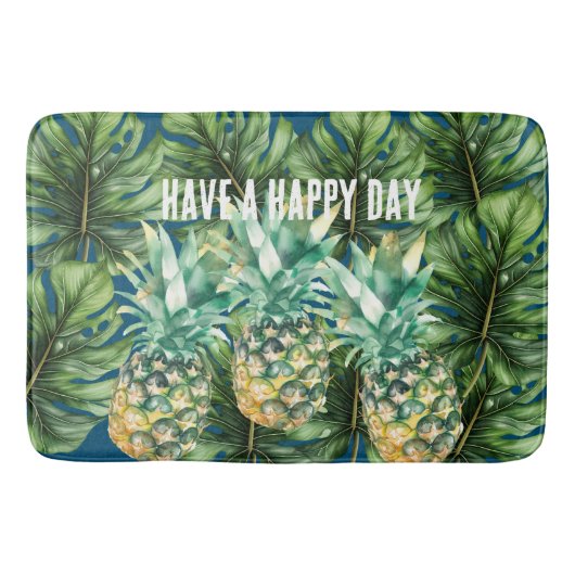 Blauw Groen Tropisch Bladeren Ananas Badmat (Voorkant)