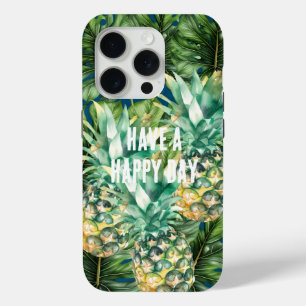 Blauw Groen Tropisch Bladeren Ananas iPhone 15 Pro Case