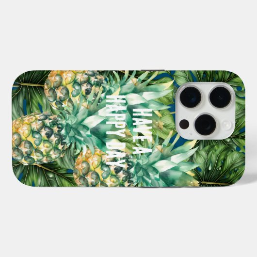 Blauw Groen Tropisch Bladeren Ananas Case-Mate iPhone Case (Achterkant (horizontaal))