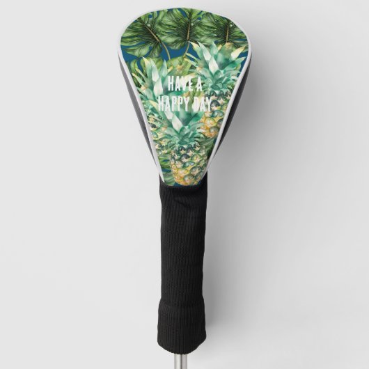Blauw Groen Tropisch Bladeren Ananas Golfheadcover (Voorkant)