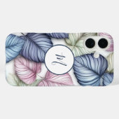 Blauw Groen Tropische Bladeren Patroon Monogram Case-Mate iPhone Case (Achterkant (horizontaal))