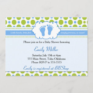 Blauw Groen Uitnodiging Baby Boy Douche Polka Dots