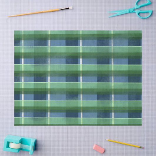 Blauw Groen Versleten Schotlandse Ruitpatroon Deco Tissuepapier (Craft)