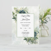 Blauw Groen waterverf bloeit Bruiloft Uitnodiging (Staand voorkant)