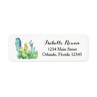 Blauw Groen Waterverf Cactus Retouradres Label