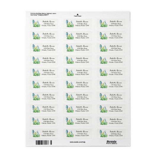 Blauw Groen Waterverf Cactus Retouradres Label (Full Sheet)