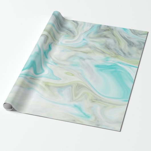 Blauw & Groen Waterverf Marmer Cadeaupapier (Uitgerold)