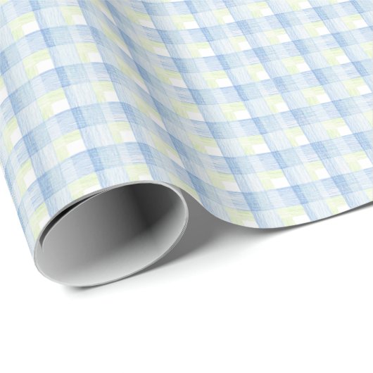 Blauw Groen Waterverf Plaid Cadeau Cadeaupapier (Rol Hoek)