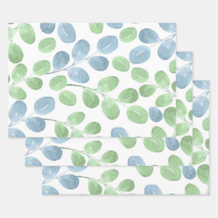 Blauw groen Waterverf Rond LF-patroon Inpakpapier Vel