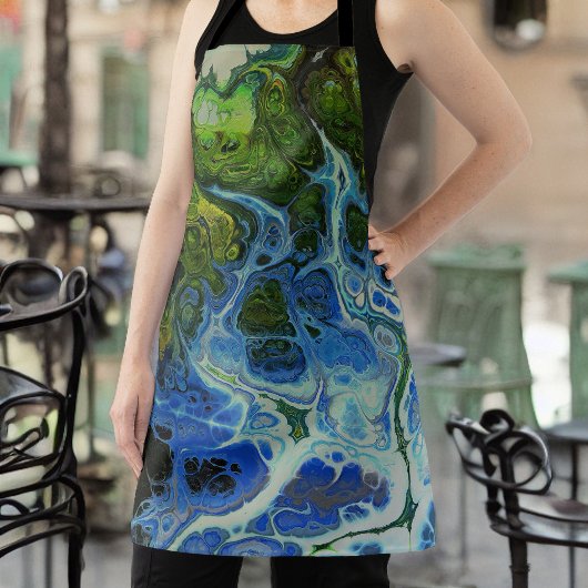 Blauw groen werveling all-over print Schort