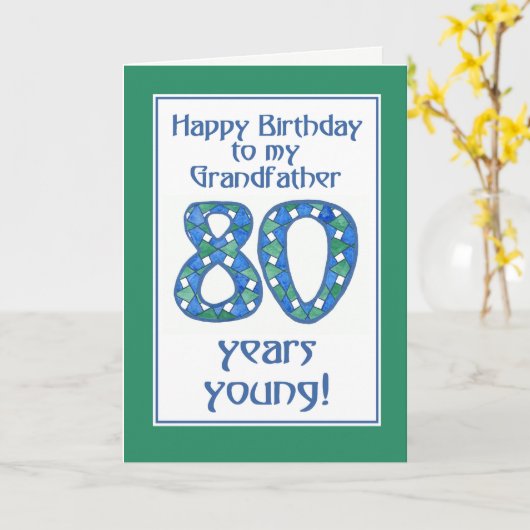 Blauw, Groen, Wit 80ste verjaardag grootvader Kaart (Gele Bloem)