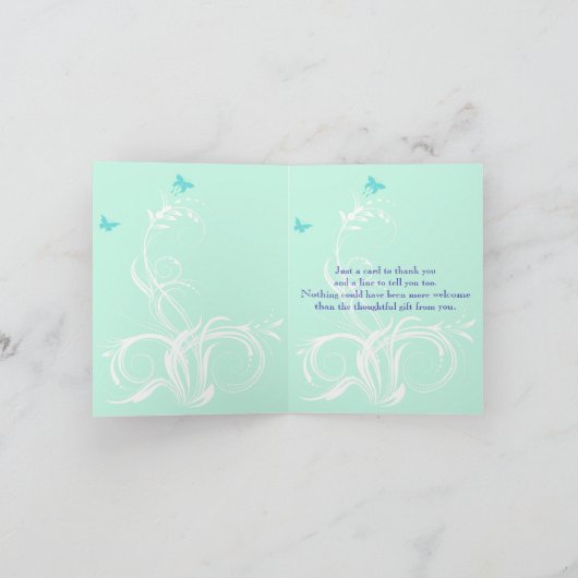 Blauw, Groen, Wit, Aqua Bloemige Dankkaart 2 Bedankkaart (Binnen)